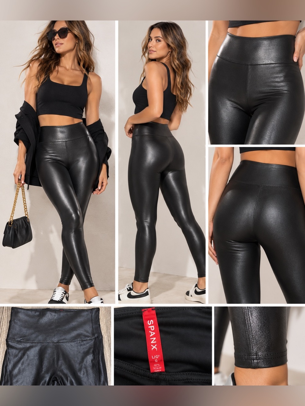 (#31) SPANX Faux Leather High-Rise Leggings- Black(L petite)